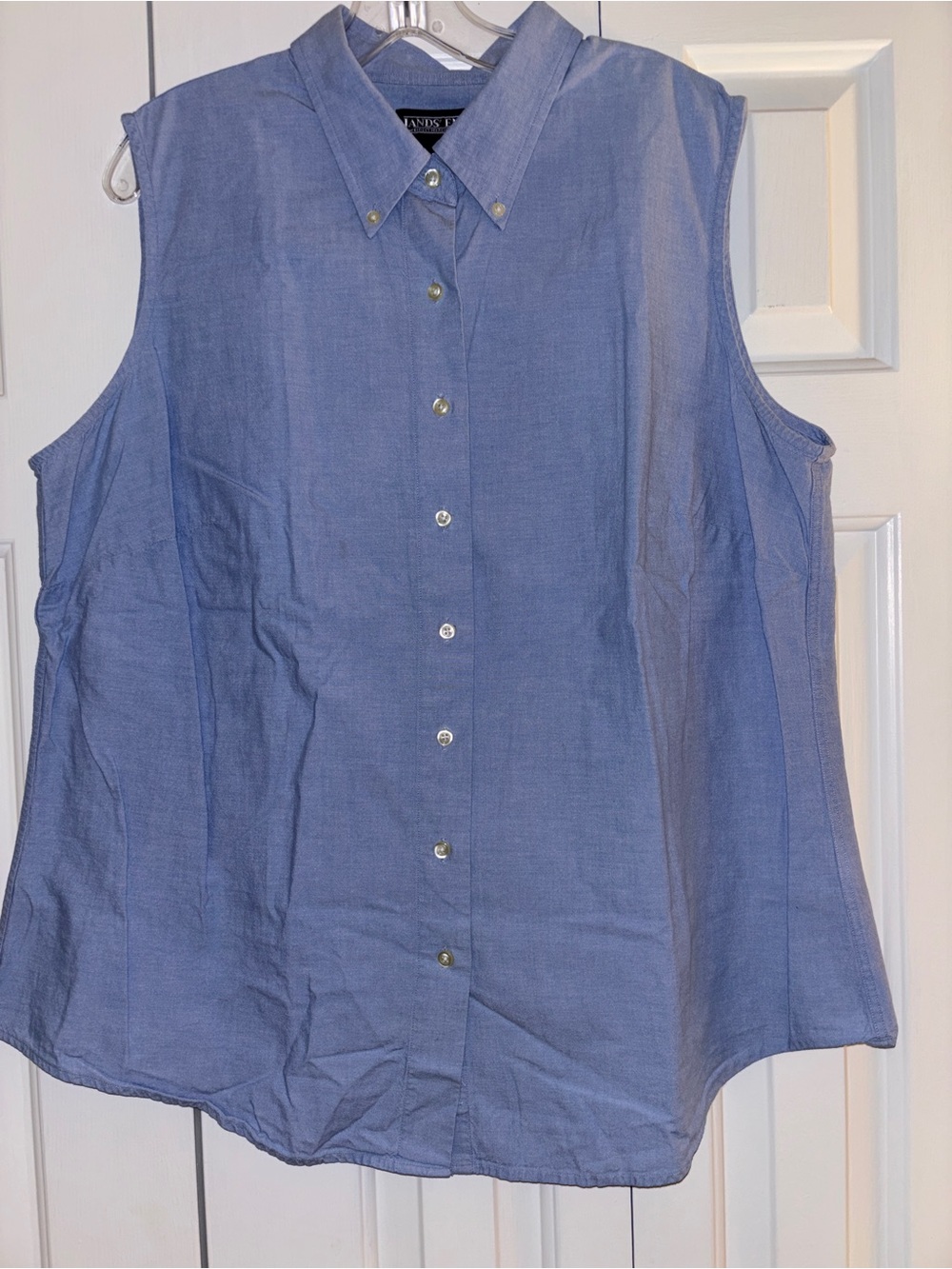 Lands' End Sleeveless Button-Down Shirt in Light Blue
